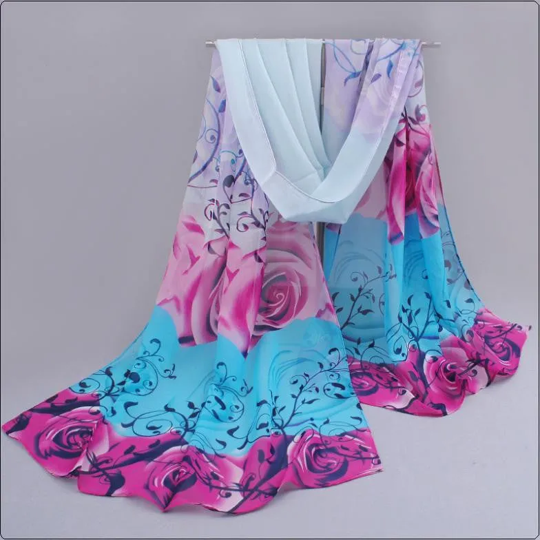 High quality women scarf cotton voile scarves solid warm autumn and winter scarf shawl rose printed