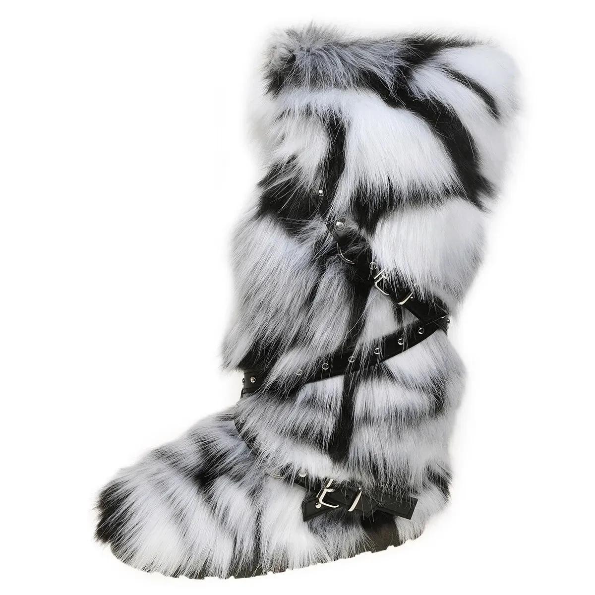 Women’s Winter Raccoon Fur Snow Boots - Y2K Cool Pink Mid-Leg Outdoor Fur Shoes, Stylish One-Piece Design